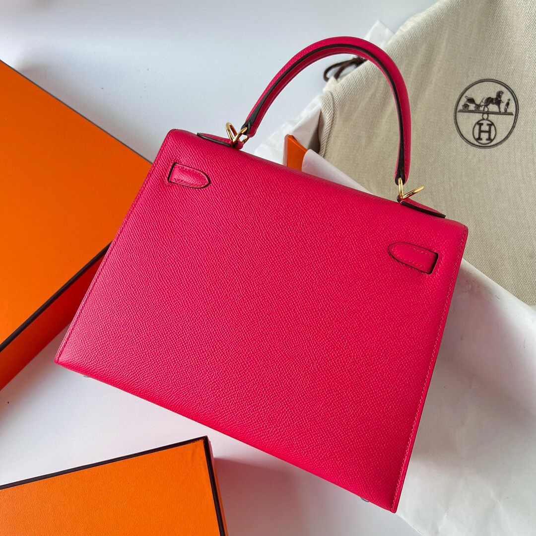 Hermes Kelly Sellier 28 Handmade Bag In Rose Extreme Epsom Calfskin - Image 4