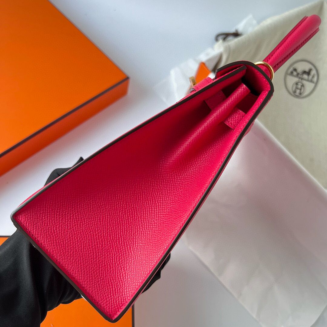 Hermes Kelly Sellier 28 Handmade Bag In Rose Extreme Epsom Calfskin - Image 6