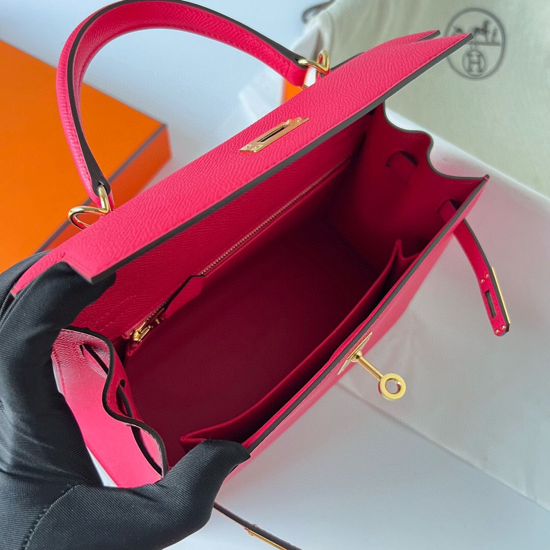 Hermes Kelly Sellier 28 Handmade Bag In Rose Extreme Epsom Calfskin - Image 9