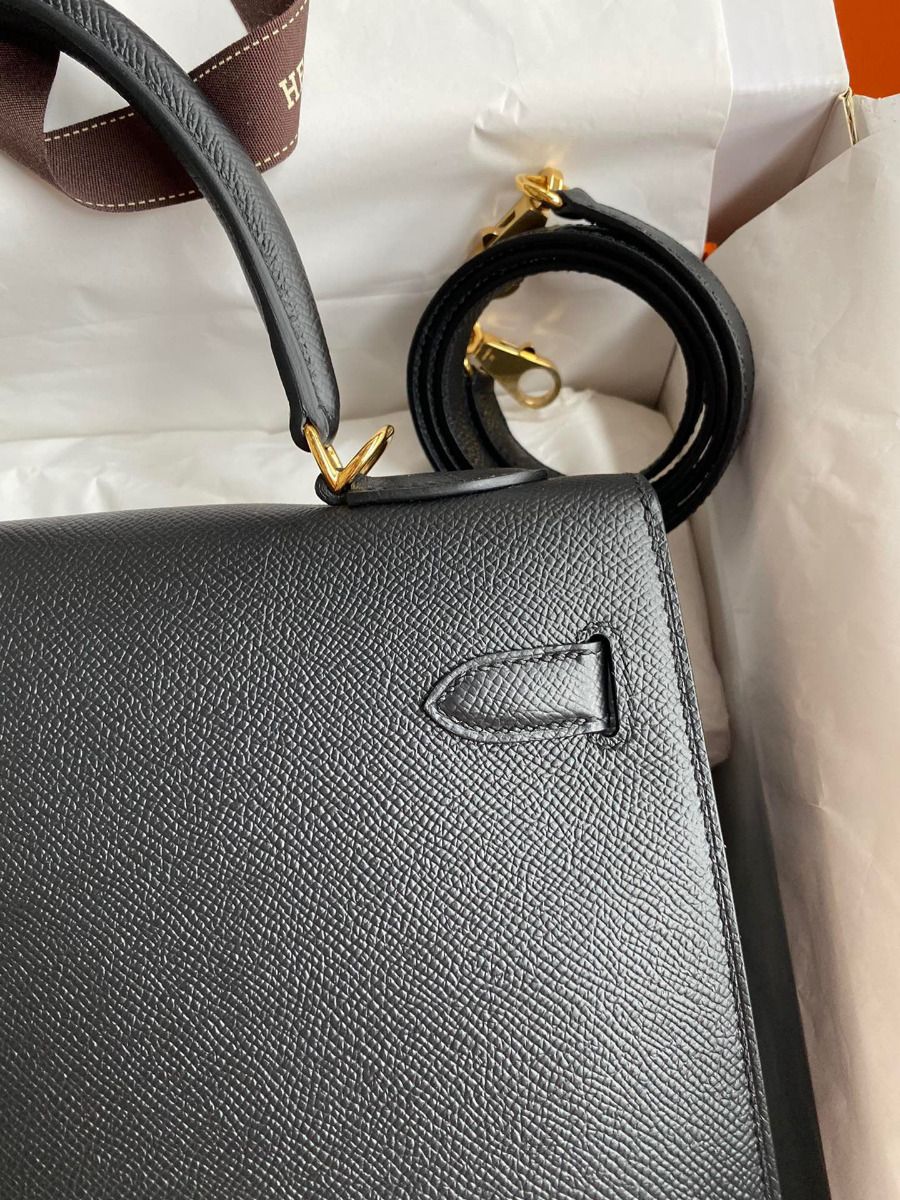 Hermes Kelly Sellier 32 Handmade Bag In Black Epsom Calfskin - Image 5