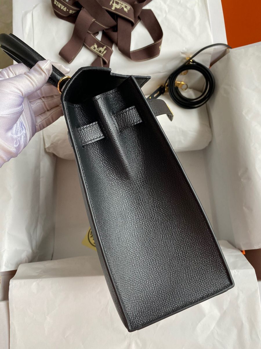 Hermes Kelly Sellier 32 Handmade Bag In Black Epsom Calfskin - Image 6