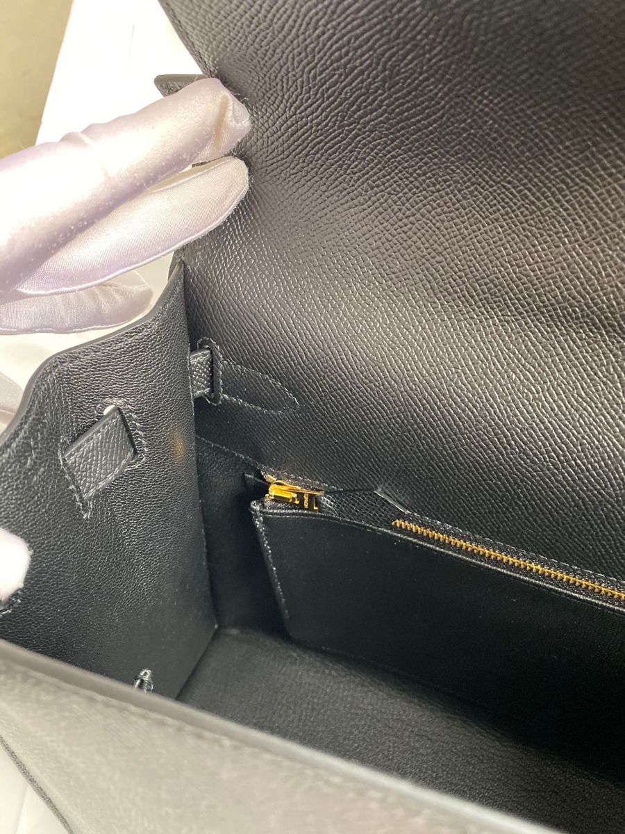 Hermes Kelly Sellier 32 Handmade Bag In Black Epsom Calfskin - Image 10