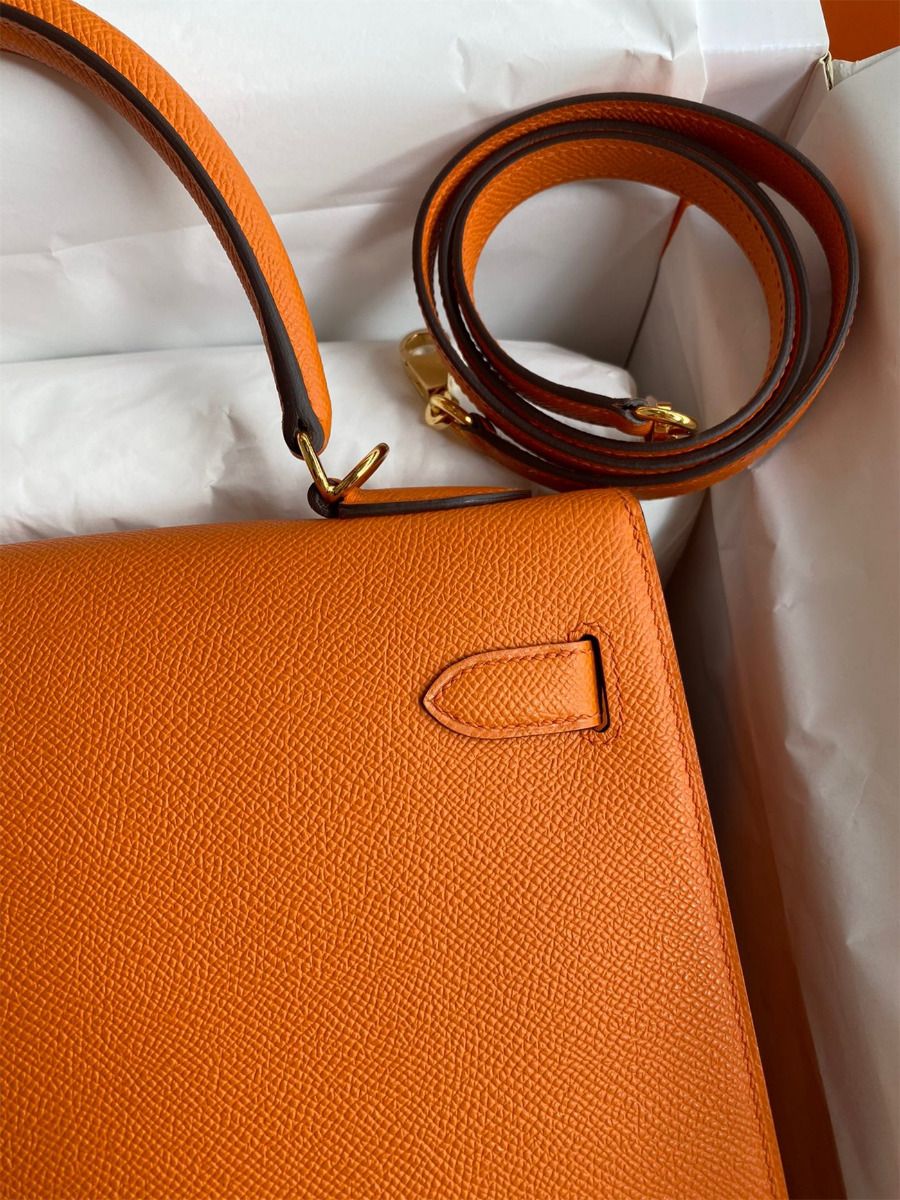 Hermes Kelly Sellier 32 Handmade Bag In Orange Epsom Calfskin - Image 5