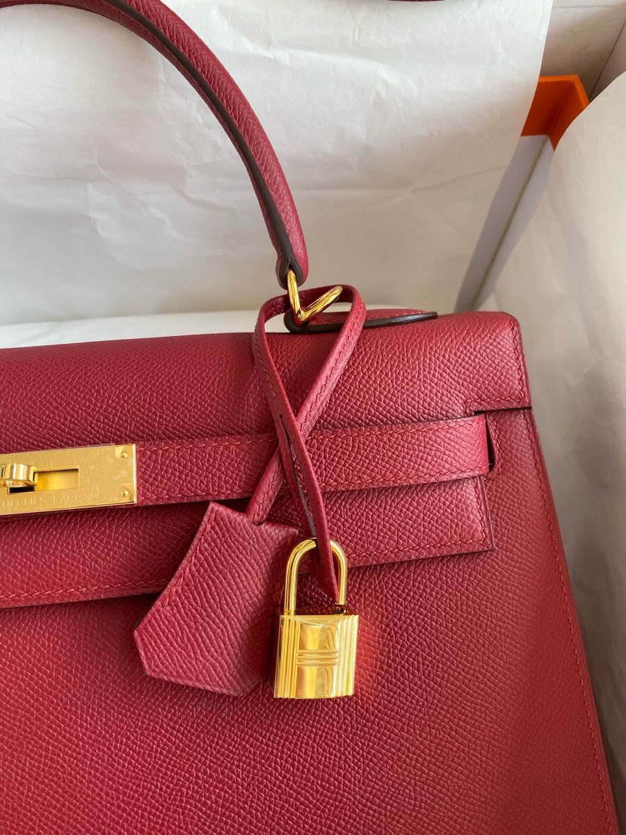 Hermes Kelly Sellier 32 Handmade Bag In Red Epsom Calfskin - Image 4