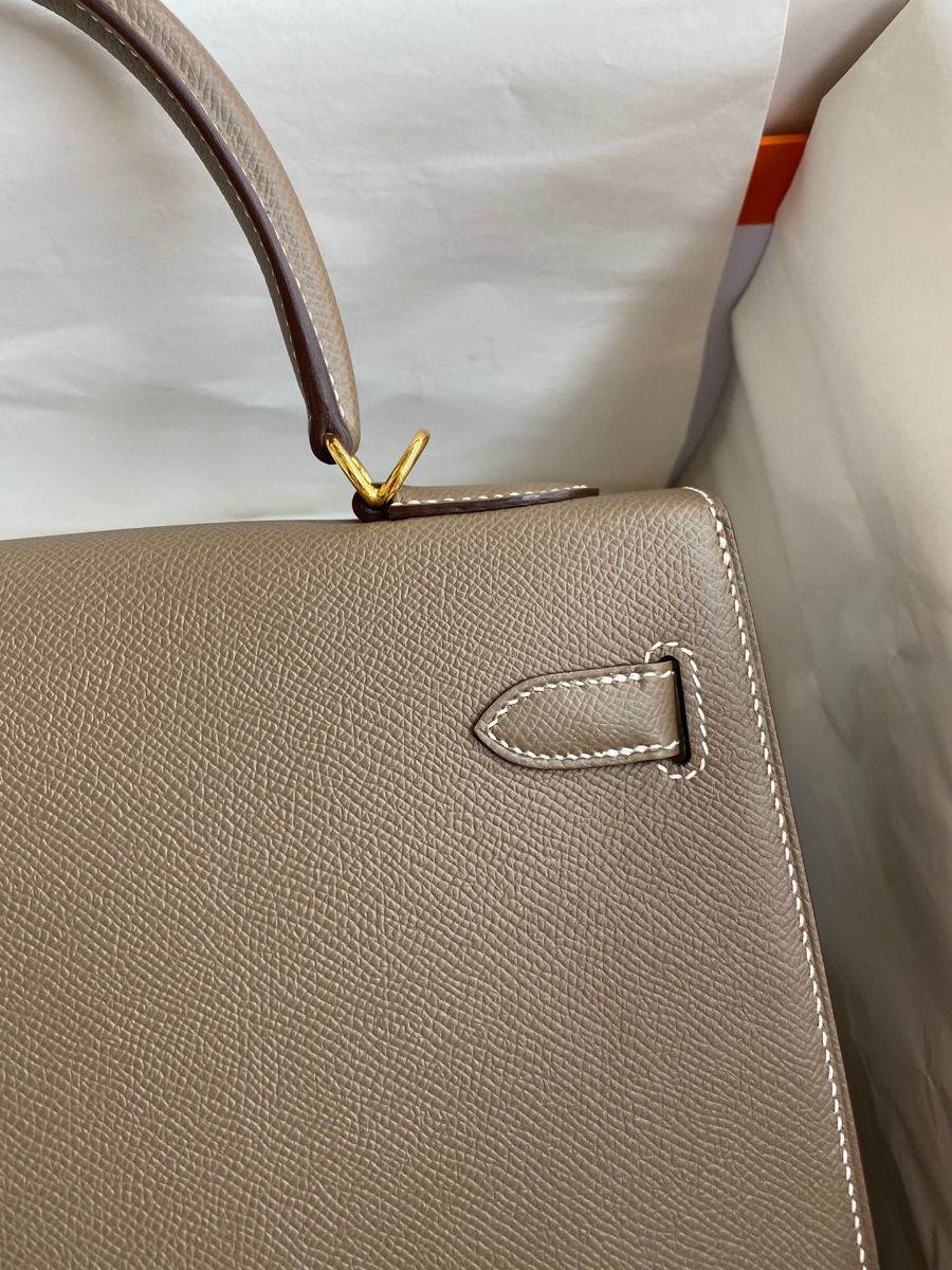 Hermes Kelly Sellier 32 Handmade Bag In Taupe Epsom Calfskin - Image 5
