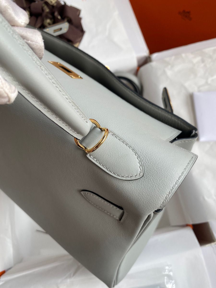 Hermes Kelly Retourne 32cm Handmade Bag In Blue Glacier Swift Calfskin - Image 7