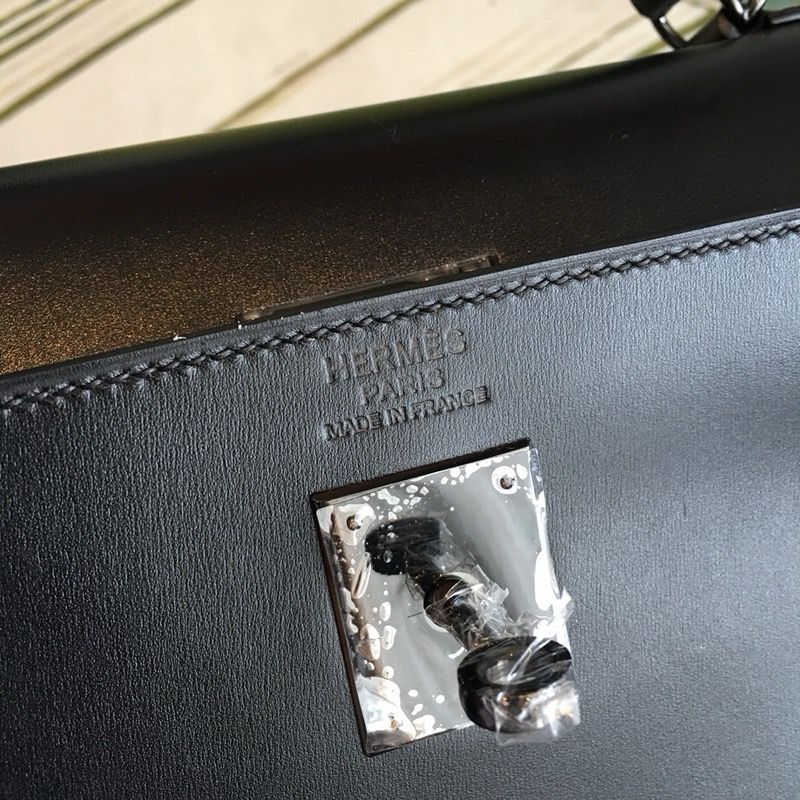 Hermes Kelly Sellier 35 Handmade Bag In Black Box Calfskin - Image 5