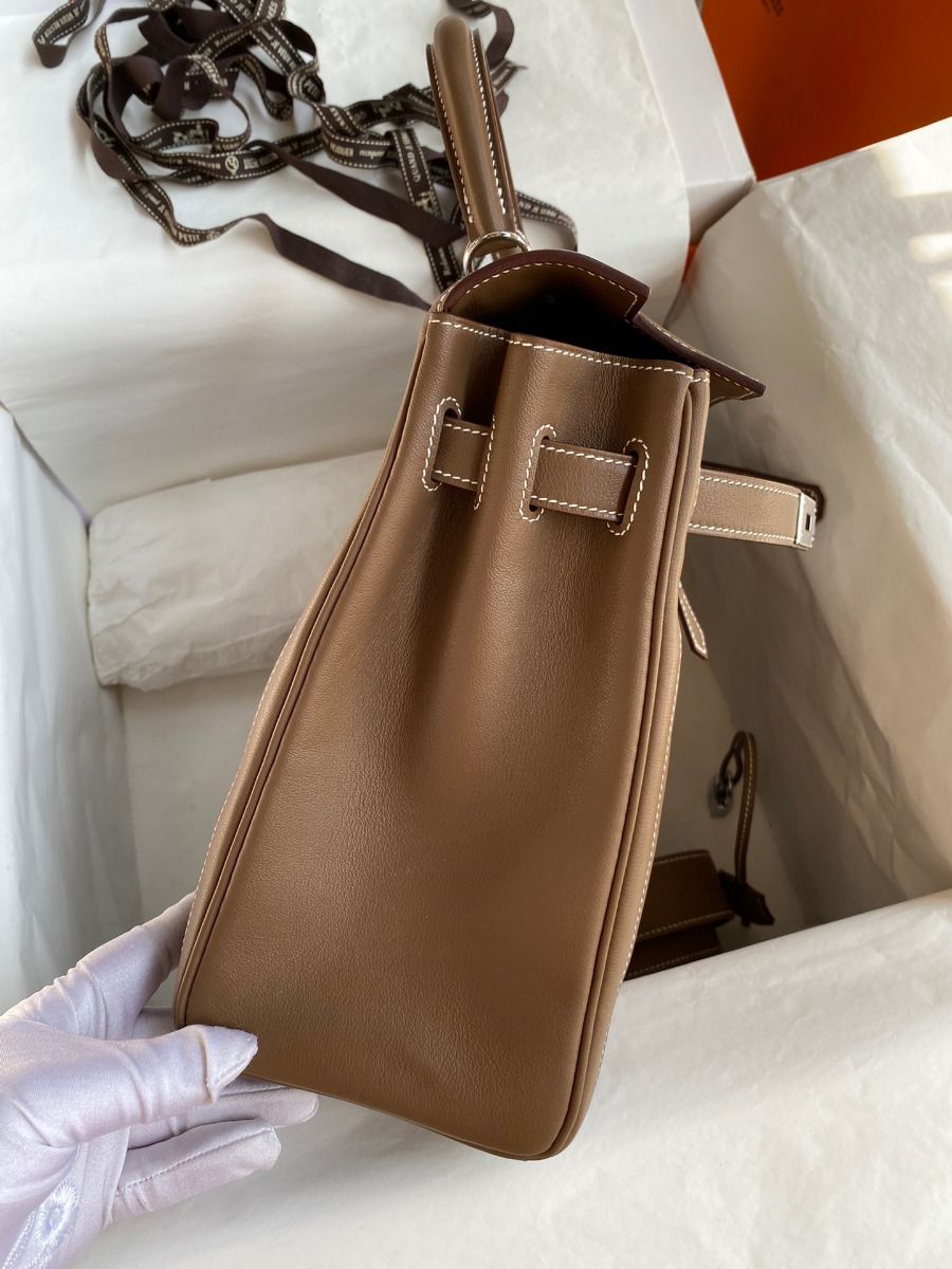 Hermes Kelly Lakis 32 Handmade Bag In Taupe Swift Calfskin - Image 6