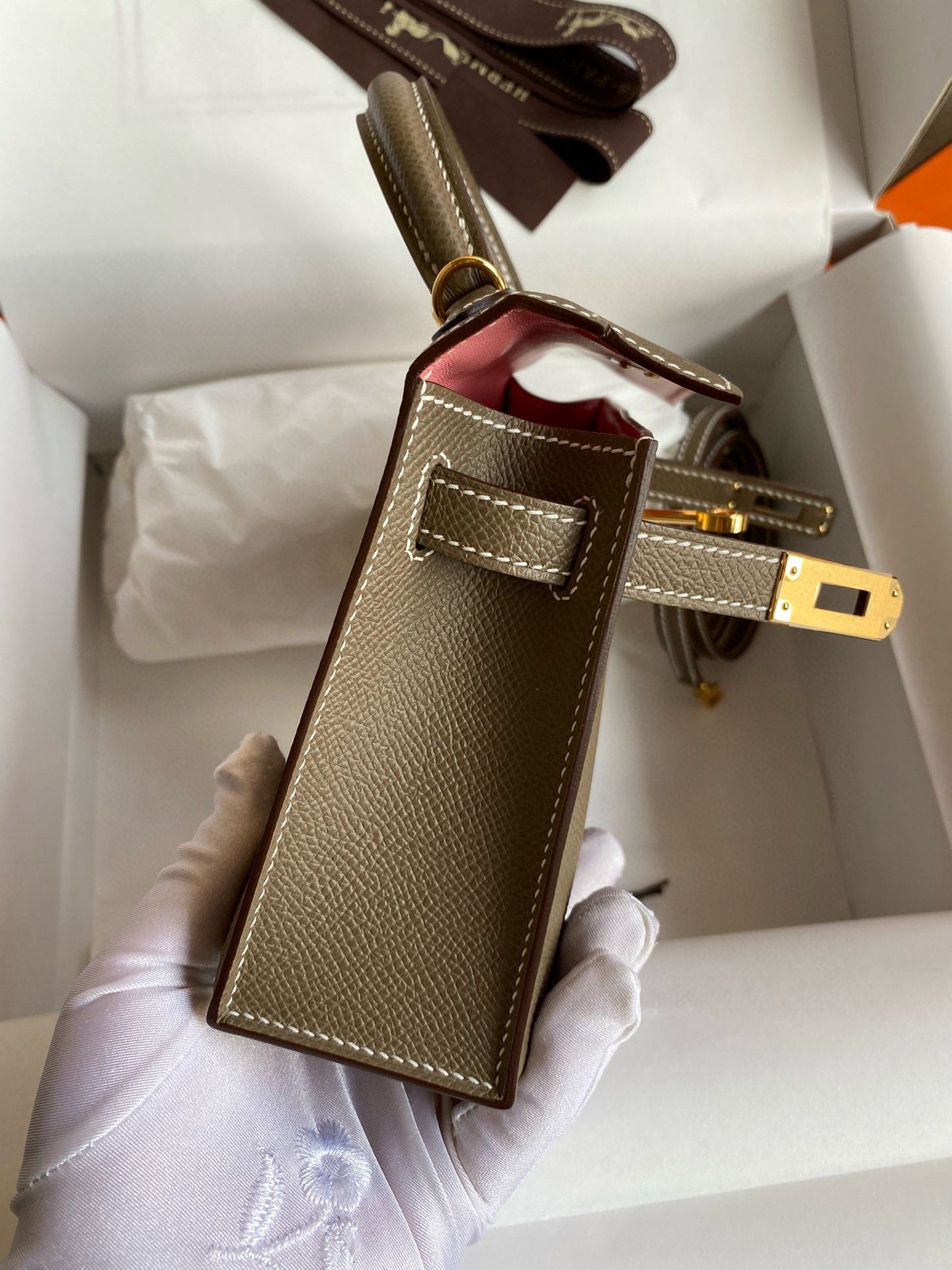 Hermes Kelly Mini II Verso Sellier Handmade Bag in Taupe Epsom Calfskin - Image 7