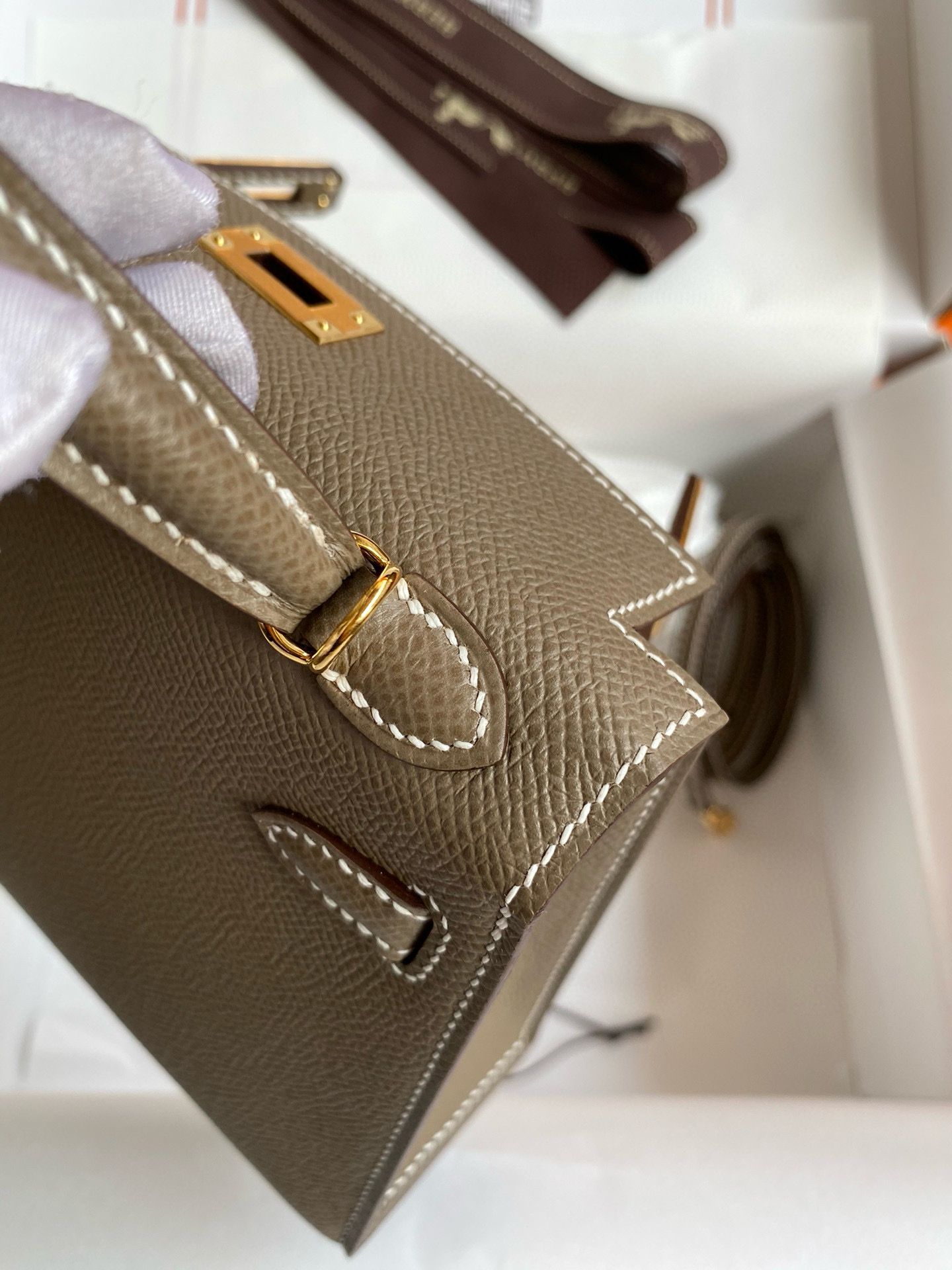 Hermes Kelly Mini II Verso Sellier Handmade Bag in Taupe Epsom Calfskin - Image 8
