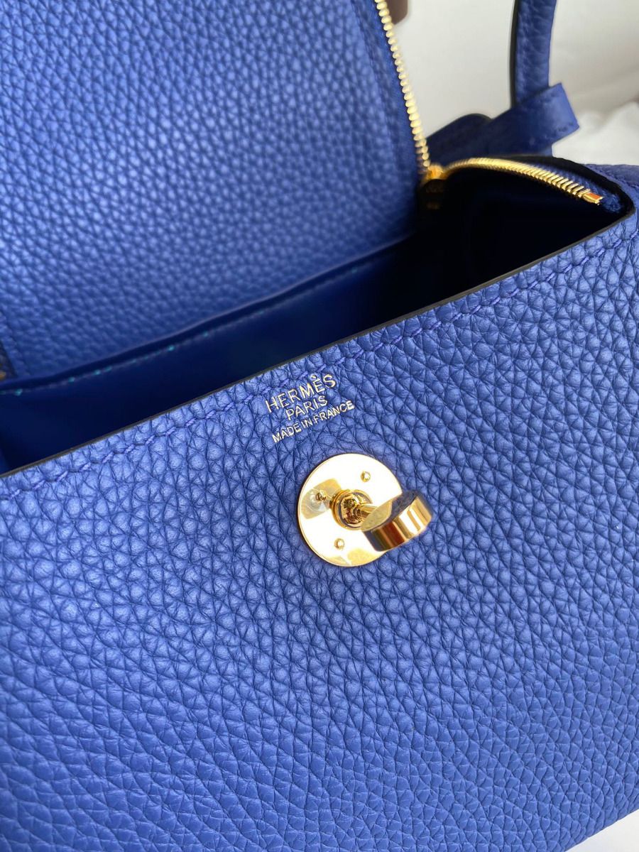 Hermes Mini Lindy Handmade Bag In Blue Electric Clemence Leather - Image 8