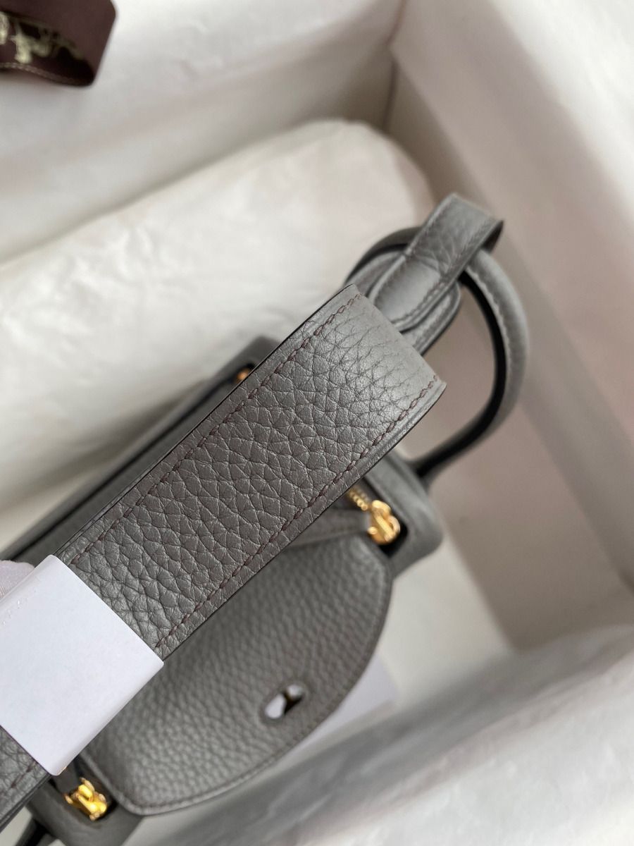 Hermes Mini Lindy Handmade Bag In Gris Meyer Clemence Leather - Image 7