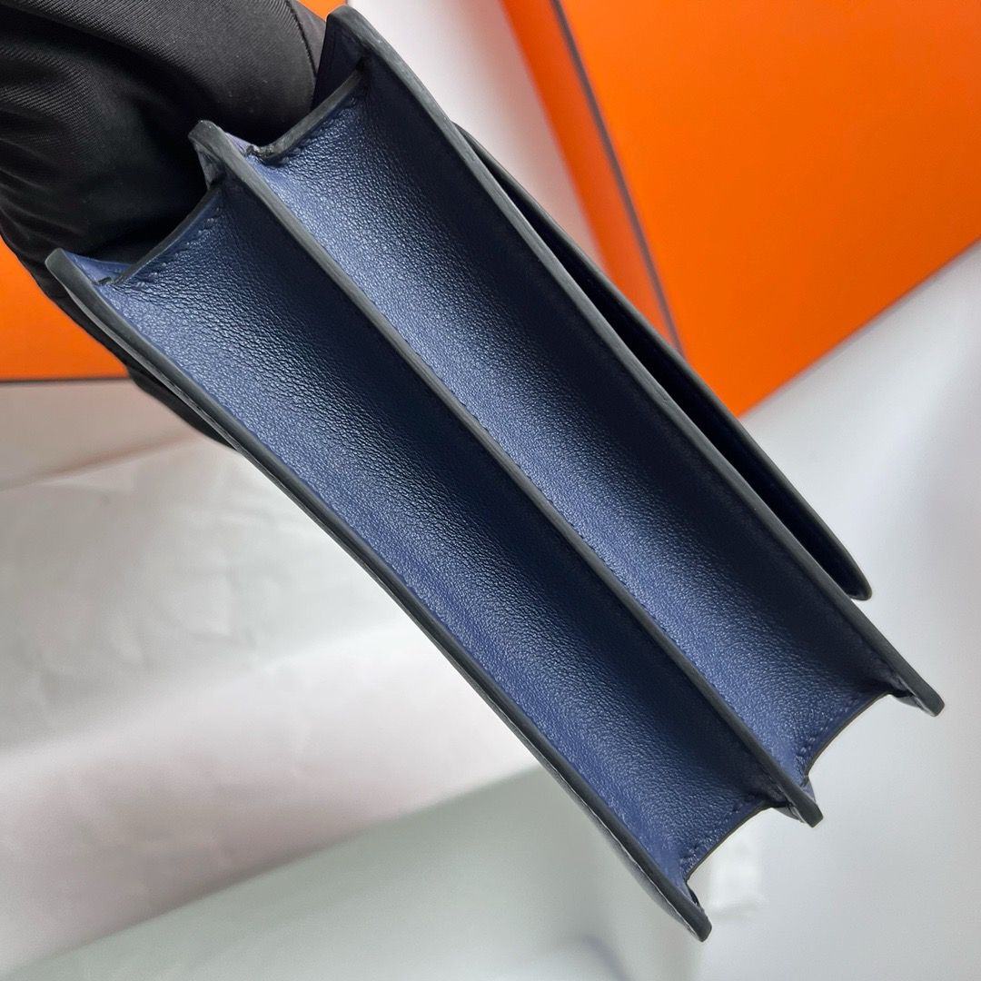 Hermes Roulis Mini 18 Bag in Blue Saphir Swift Calfskin - Image 4