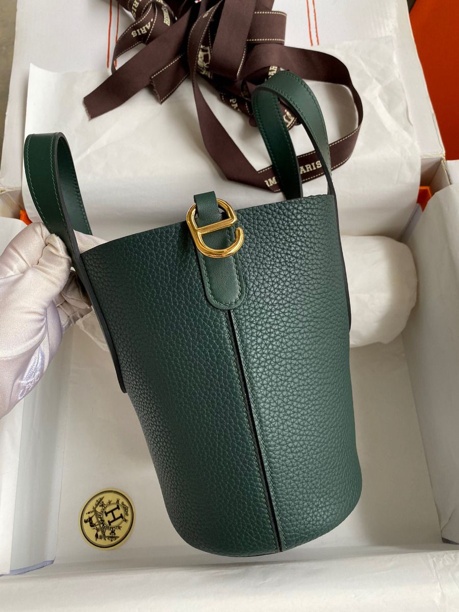 Hermes In The Loop 18 Handmade Bag in Vert Cypres Clemence Leather - Image 3