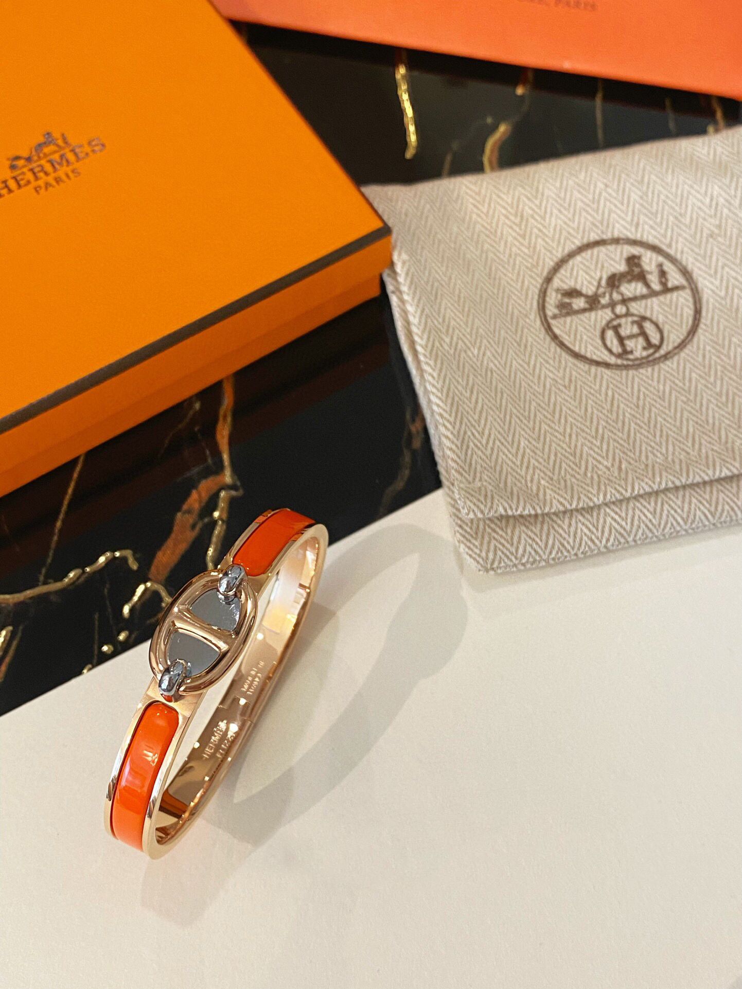 Hermes Orange Mini Clic Chaine d'Ancre Bracelet - Image 3
