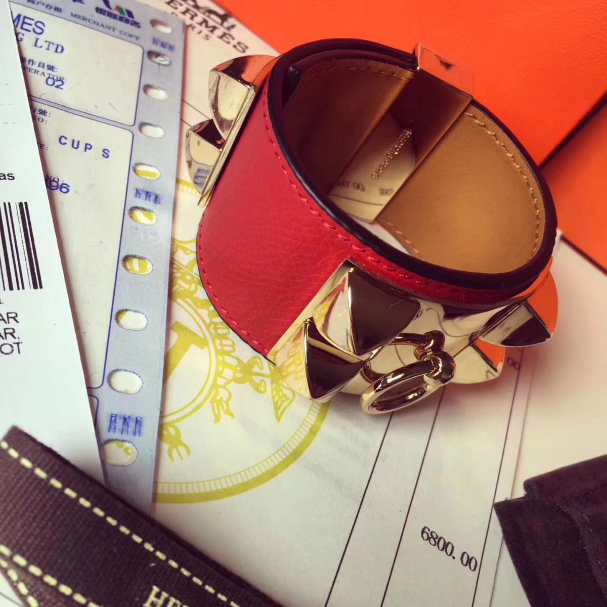 Hermes Red Epsom Collier de Chien Bracelet Size S - Image 3