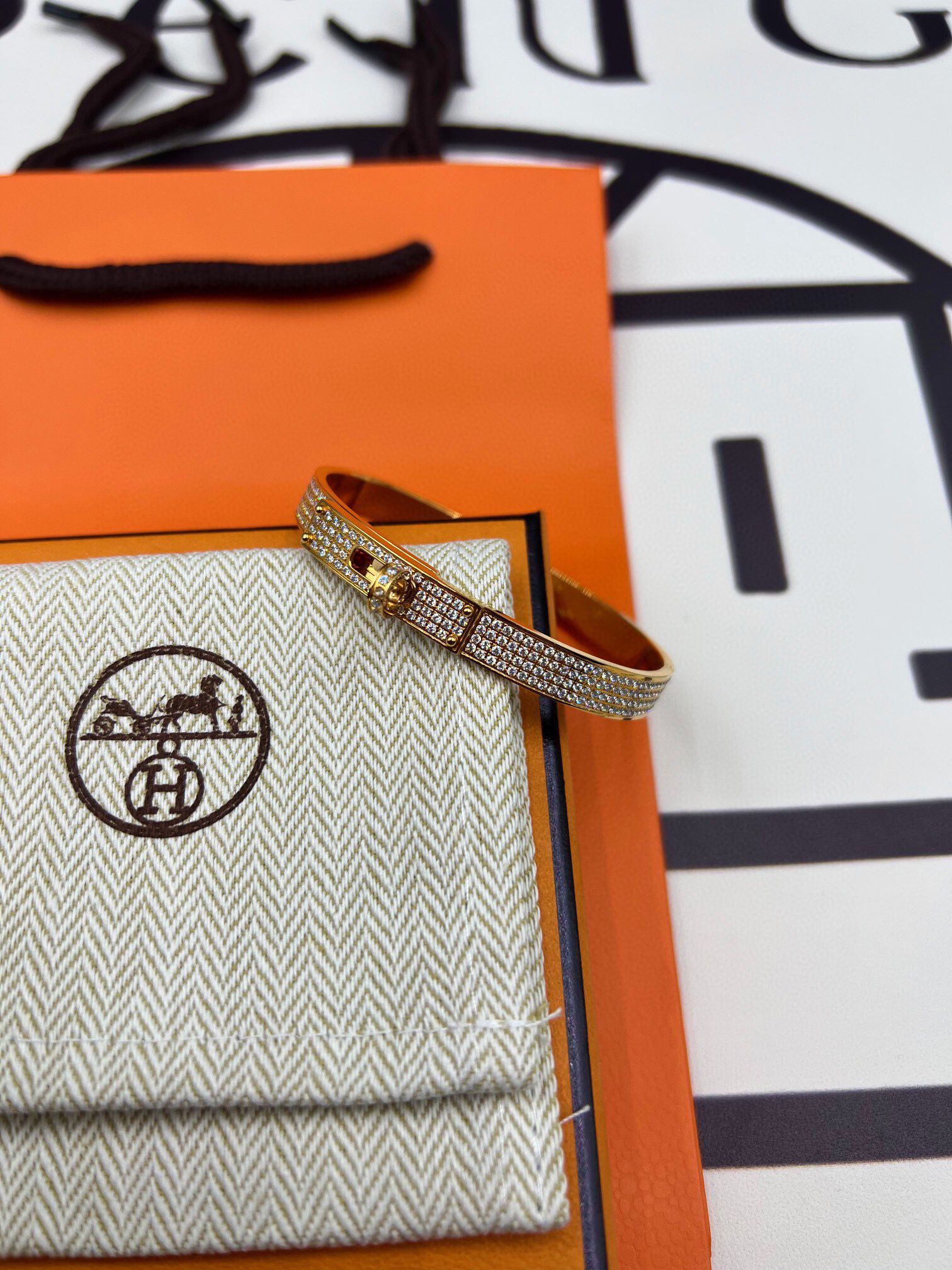 Hermes Small Kelly Bracelet with Full Diamonds - Image 6