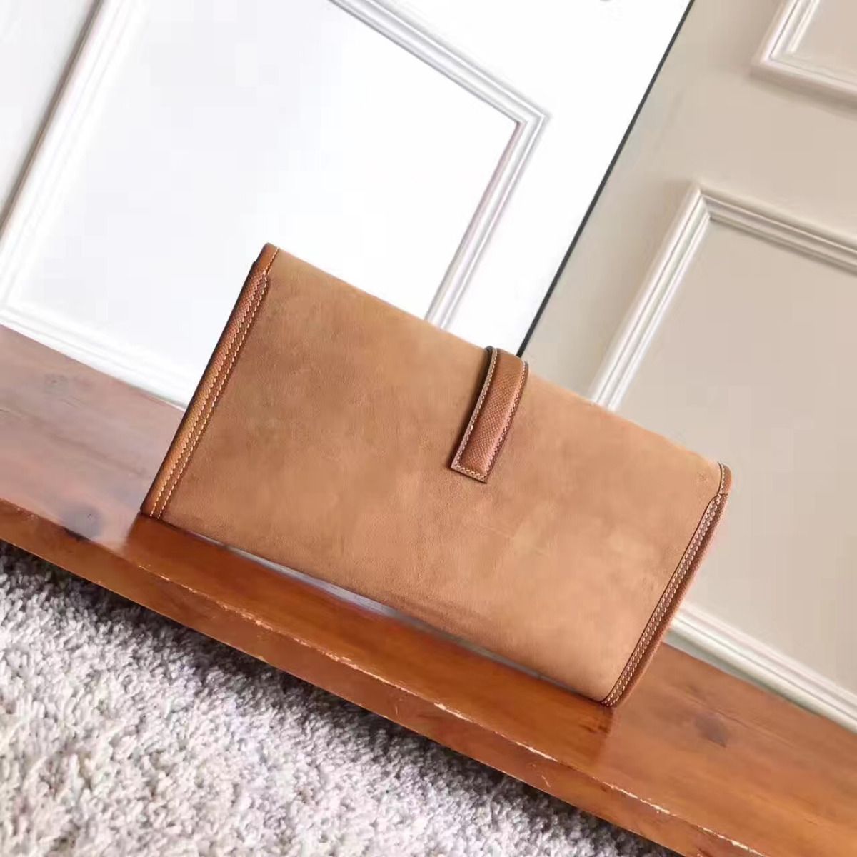 Hermes Jige Elan 29 Clutch In Ocre Suede Calfskin - Image 6