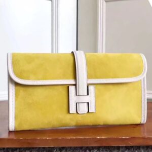 Hermes Jige Elan 29 Clutch In Yellow Suede Calfskin