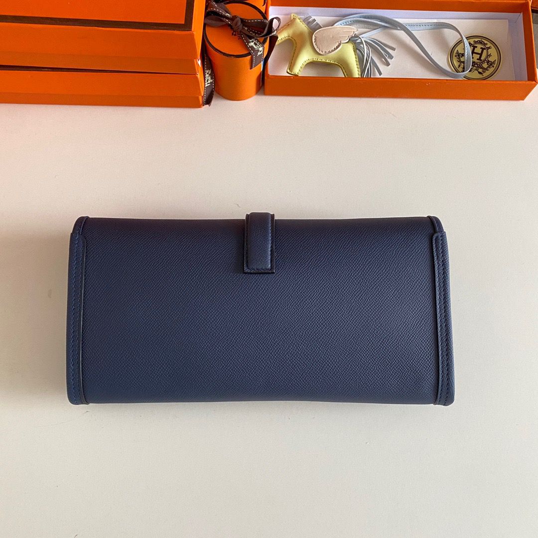 Hermes Jige Elan 29 Clutch Bag In Blue Saphir Epsom Leather - Image 3