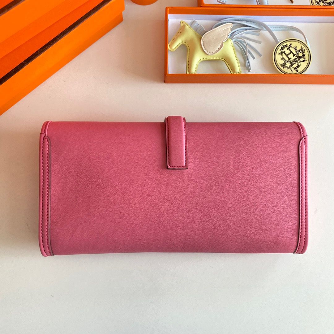 Hermes Jige Elan 29 Clutch Bag In Rose Lipstick Swift Calfskin - Image 3