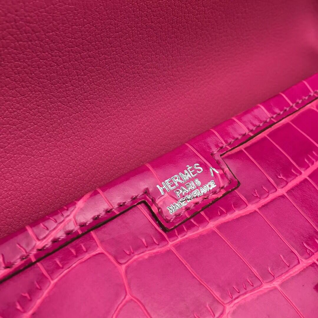 Hermes Jige Elan 29 Clutch In Rose Red Crocodile Leather - Image 7