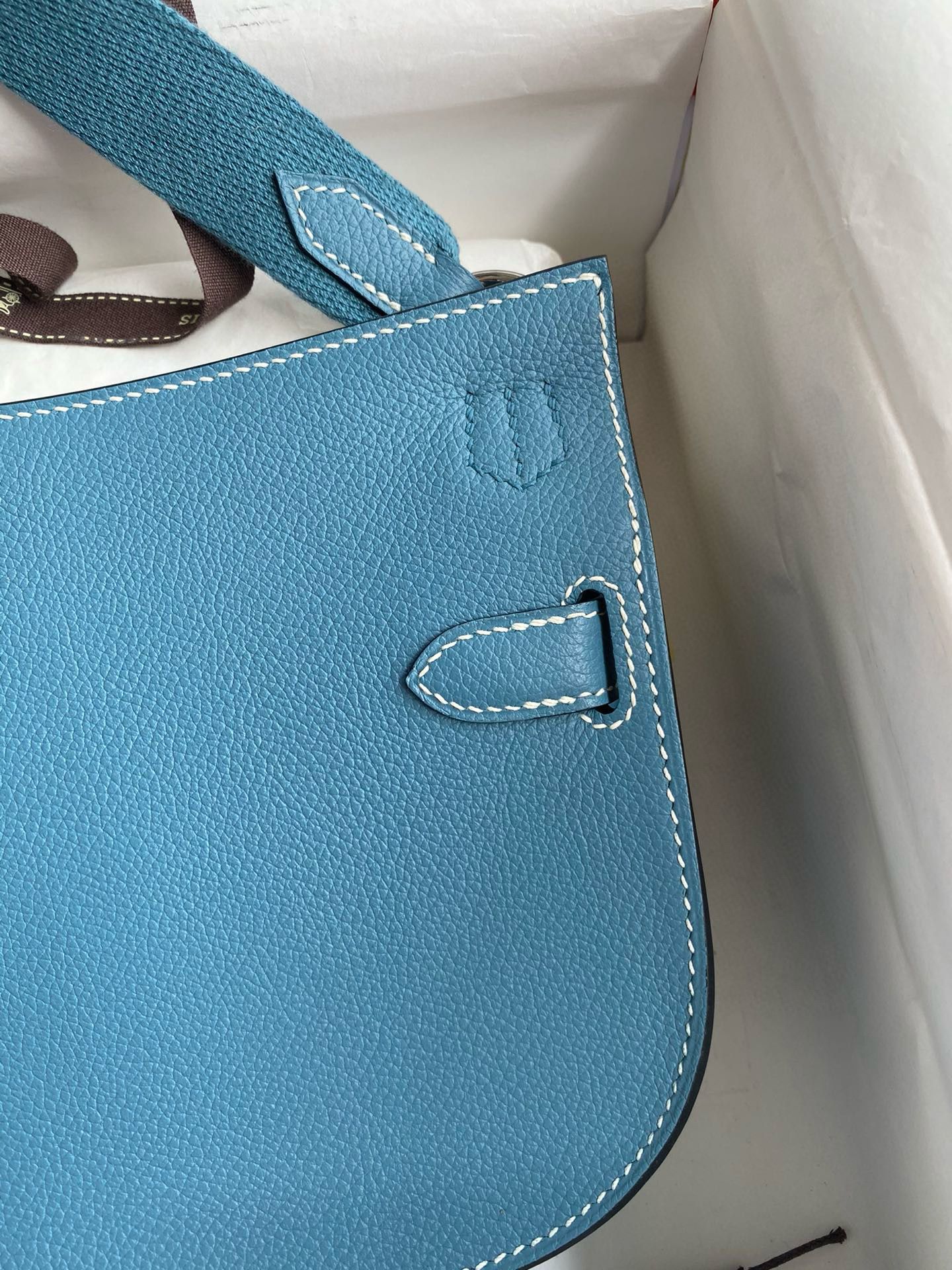 Hermes Jypsiere Mini Handmade Bag In Blue Jean Evercolor Calfskin - Image 5