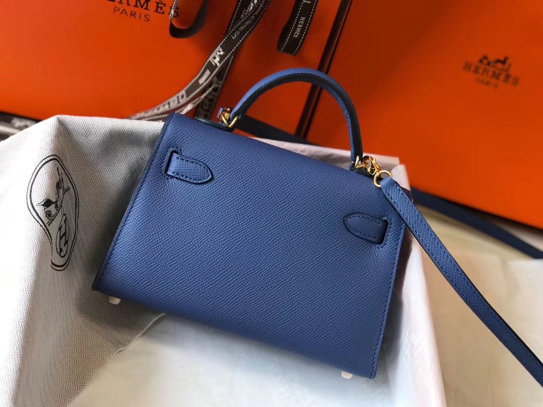 Hermes Kelly Mini II Bag In Blue Agate Epsom Leather GHW - Image 3