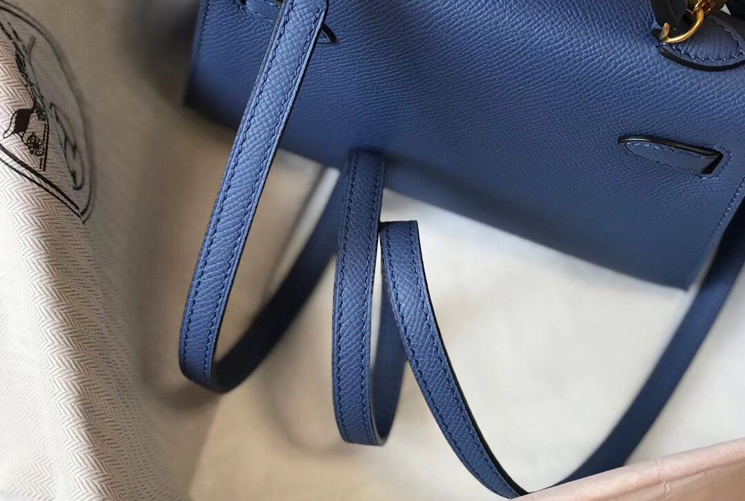 Hermes Kelly Mini II Bag In Blue Agate Epsom Leather GHW - Image 4