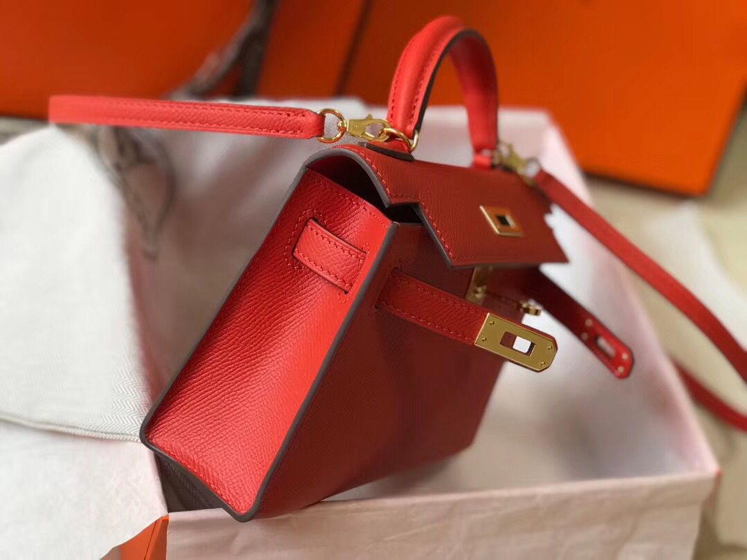 Hermes Kelly Mini II Bag In Rouge Casaque Epsom Leather GHW - Image 5