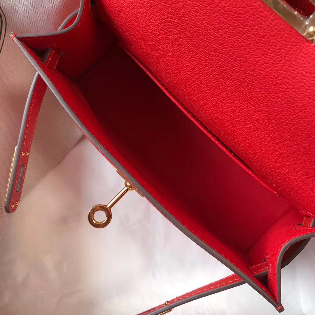 Hermes Kelly Mini II Bag In Rouge Casaque Epsom Leather GHW - Image 9