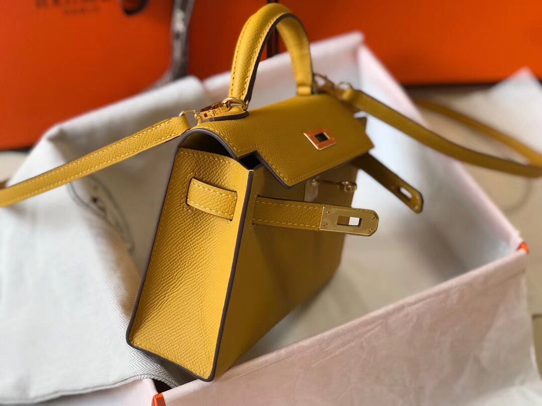 Hermes Kelly Mini II Bag In Yellow Epsom Leather GHW - Image 4