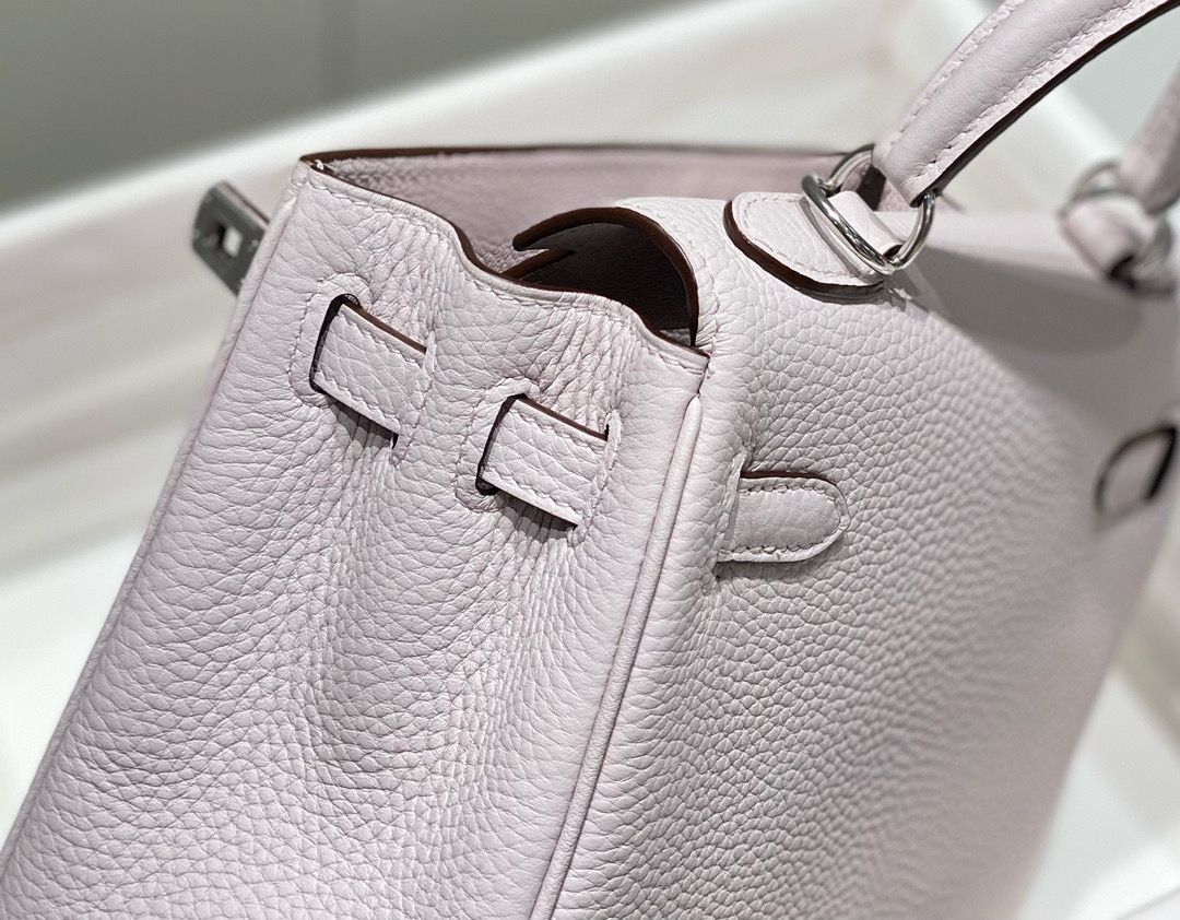 Hermes Kelly 20cm Bag In Mauve Pale Clemence Leather PHW - Image 8