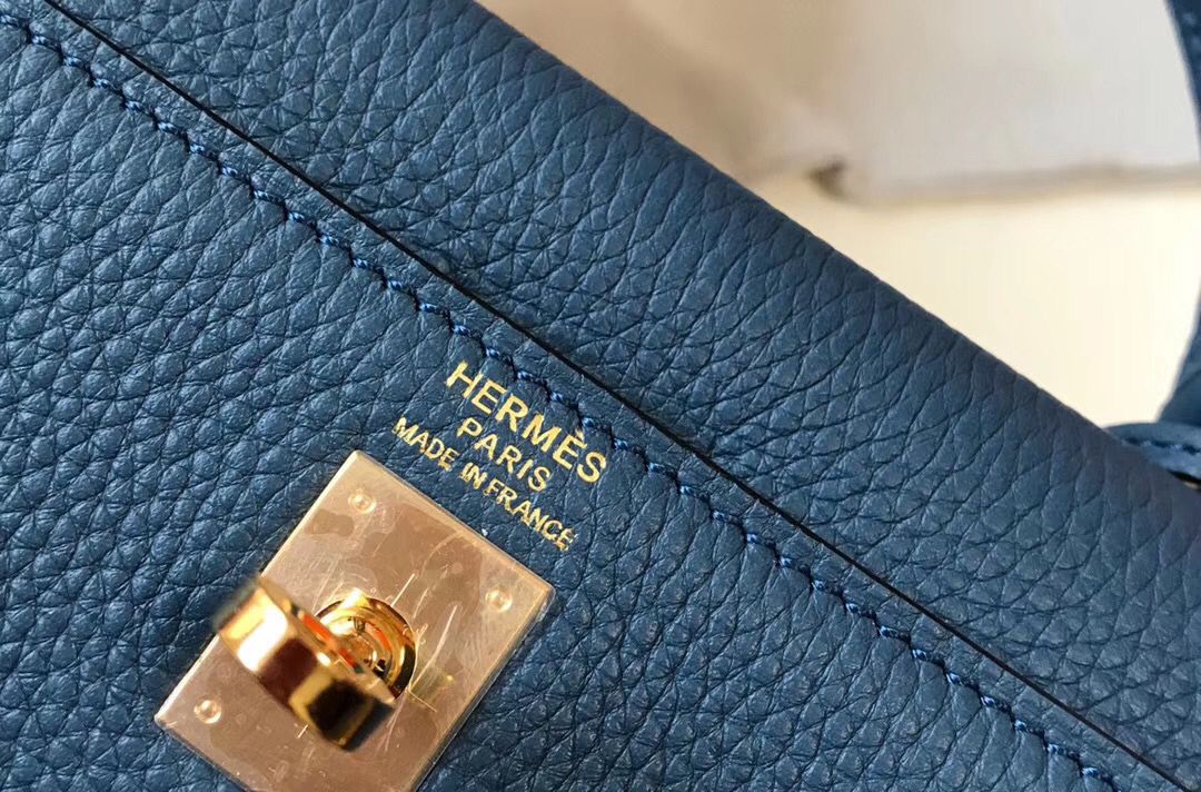 Hermes Kelly 25cm Retourne Bag In Agate Blue Clemence Leather - Image 4