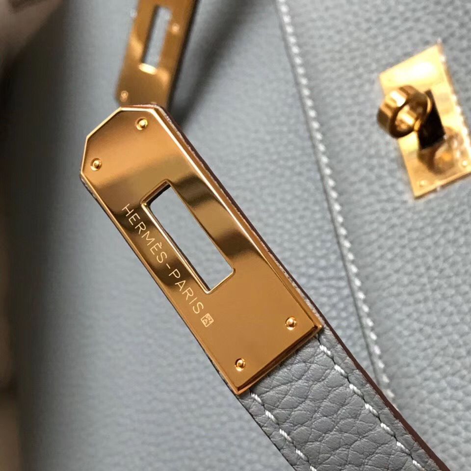 Hermes Kelly 25cm Retourne Bag In Blue Lin Clemence Leather - Image 6