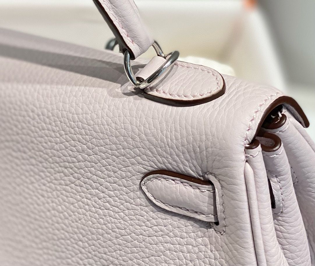 Hermes Kelly 25cm Retourne Bag In Mauve Pale Clemence Leather - Image 6