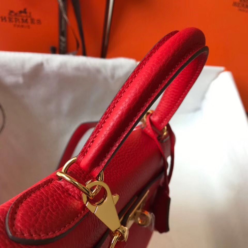 Hermes Kelly 25cm Retourne Bag In Red Clemence Leather - Image 5