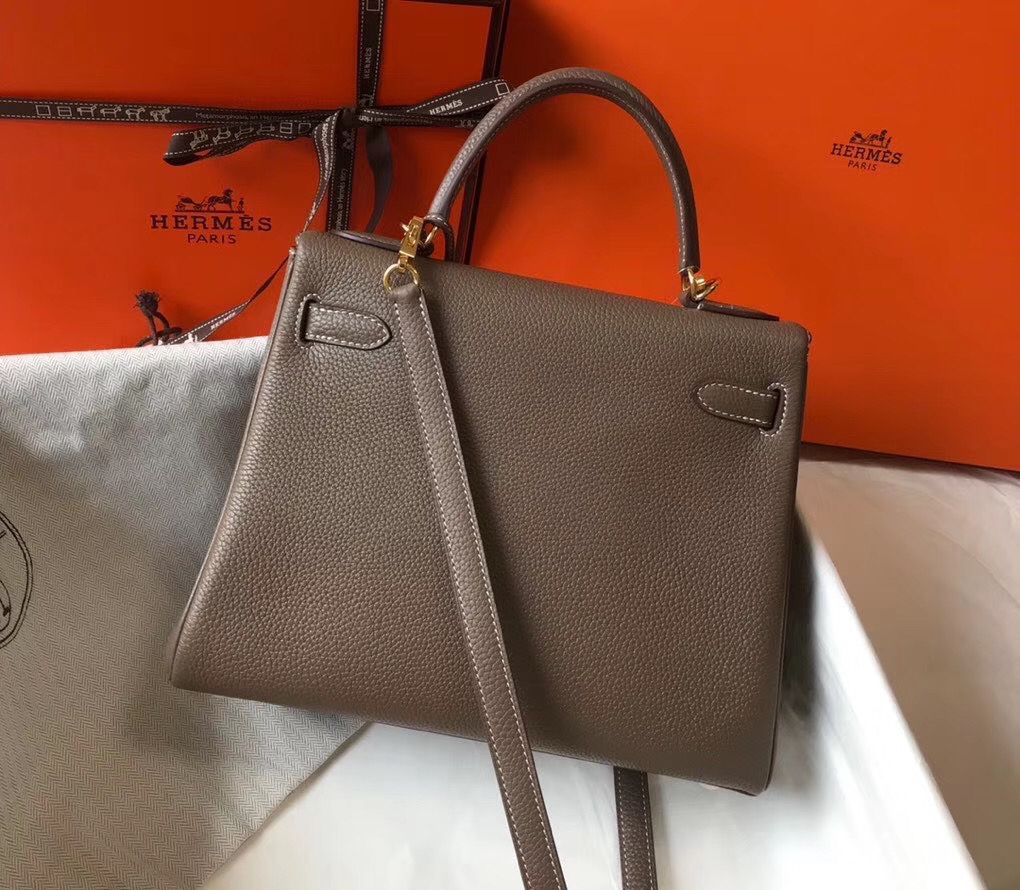 Hermes Kelly 25cm Retourne Bag In Taupe Clemence Leather - Image 3