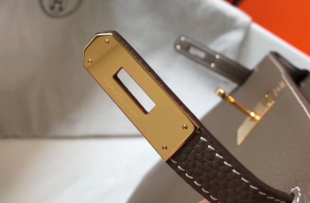 Hermes Kelly 25cm Retourne Bag In Taupe Clemence Leather - Image 7