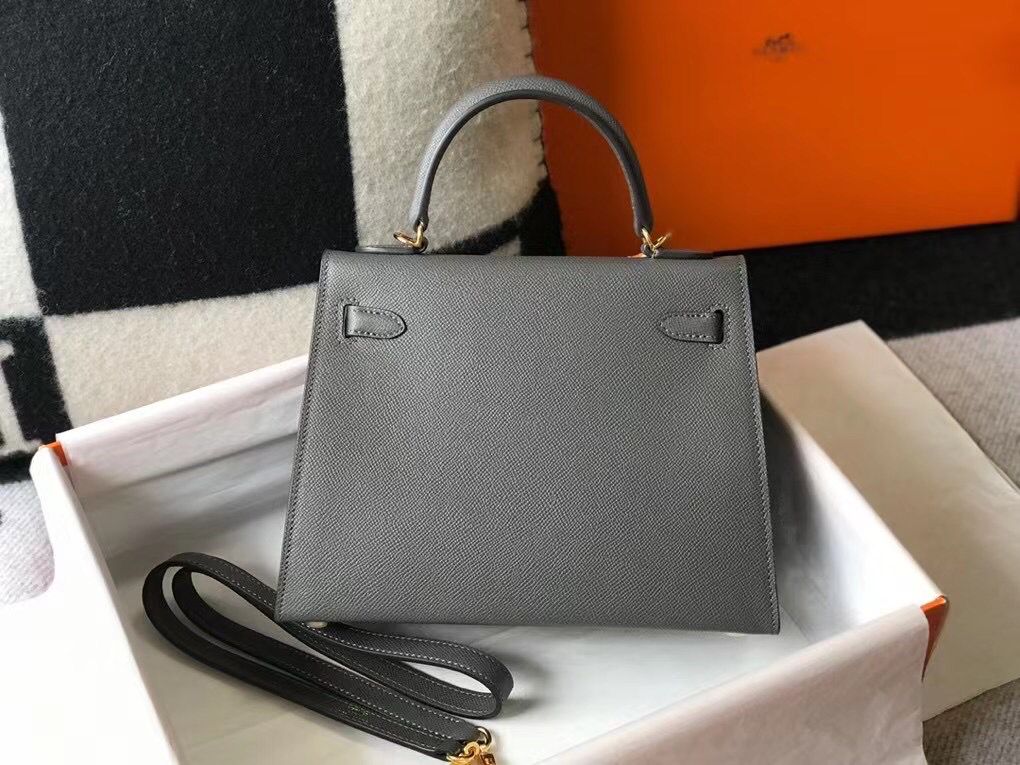 Hermes Kelly 25cm Sellier Bag In Ardoise Epsom Leather - Image 3