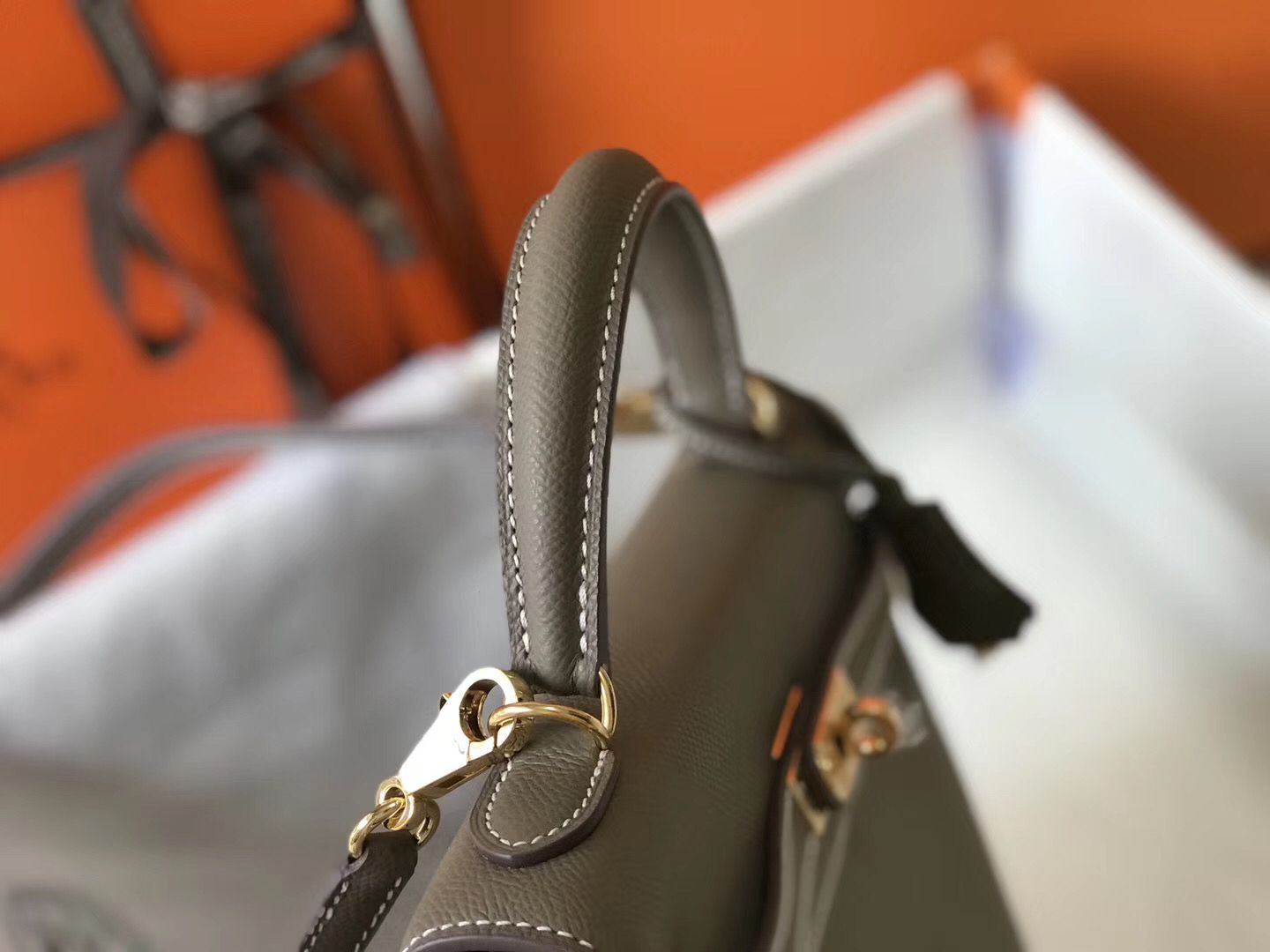 Hermes Kelly 25cm Sellier Bag In Taupe Epsom Leather - Image 7