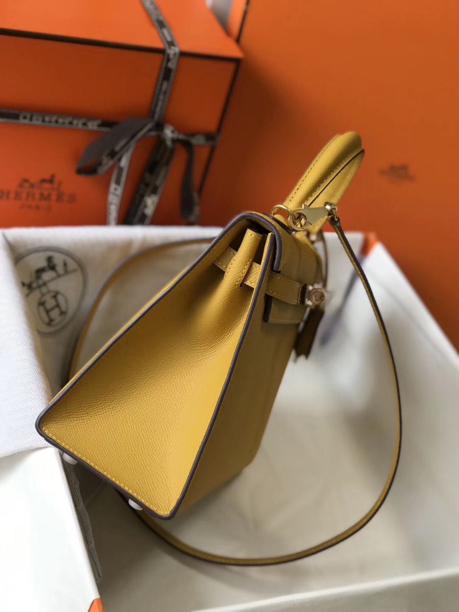 Hermes Kelly 25cm Sellier Bag In Yellow Epsom Leather - Image 4