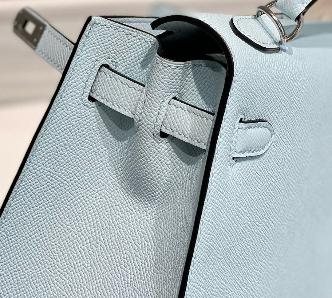 Hermes Kelly 28cm Bag In Blue Brume Epsom Leather PHW - Image 8