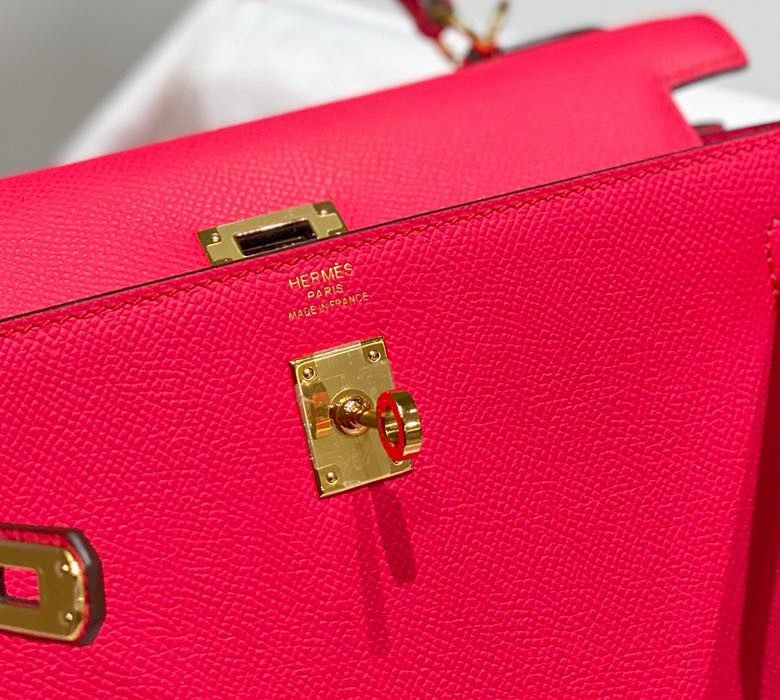Hermes Kelly 28cm Bag In Rose Extreme Epsom Leather GHW - Image 6