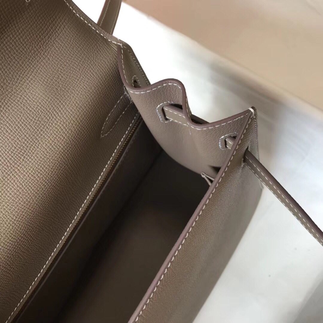Hermes Kelly 32cm Bag In Tuape Grey Epsom Leather GHW - Image 9