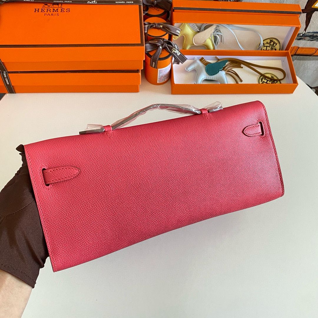 Hermes Kelly Cut Handmade Bag in Rose Lipstick Epsom Calfskin - Image 4