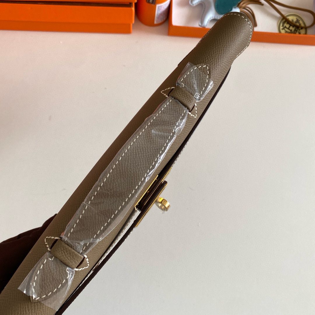 Hermes Kelly Cut Handmade Bag in Taupe Epsom Calfskin - Image 6