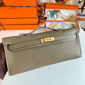 Hermes Kelly Cut Handmade Bag in Taupe Swift Leather