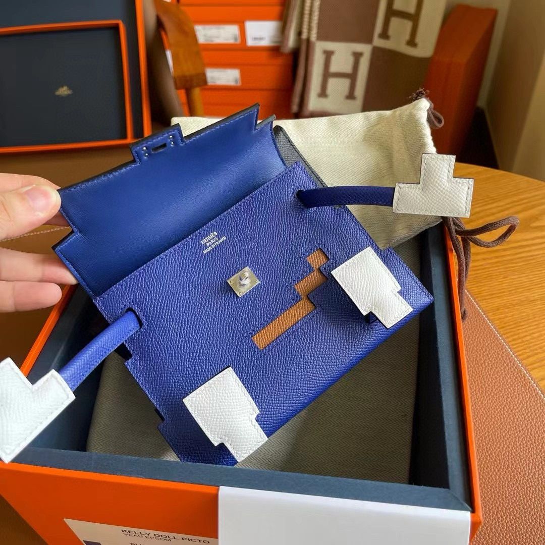 Hermes Kelly Doll Picto Bag in Blue Royal Epsom Calfskin - Image 9