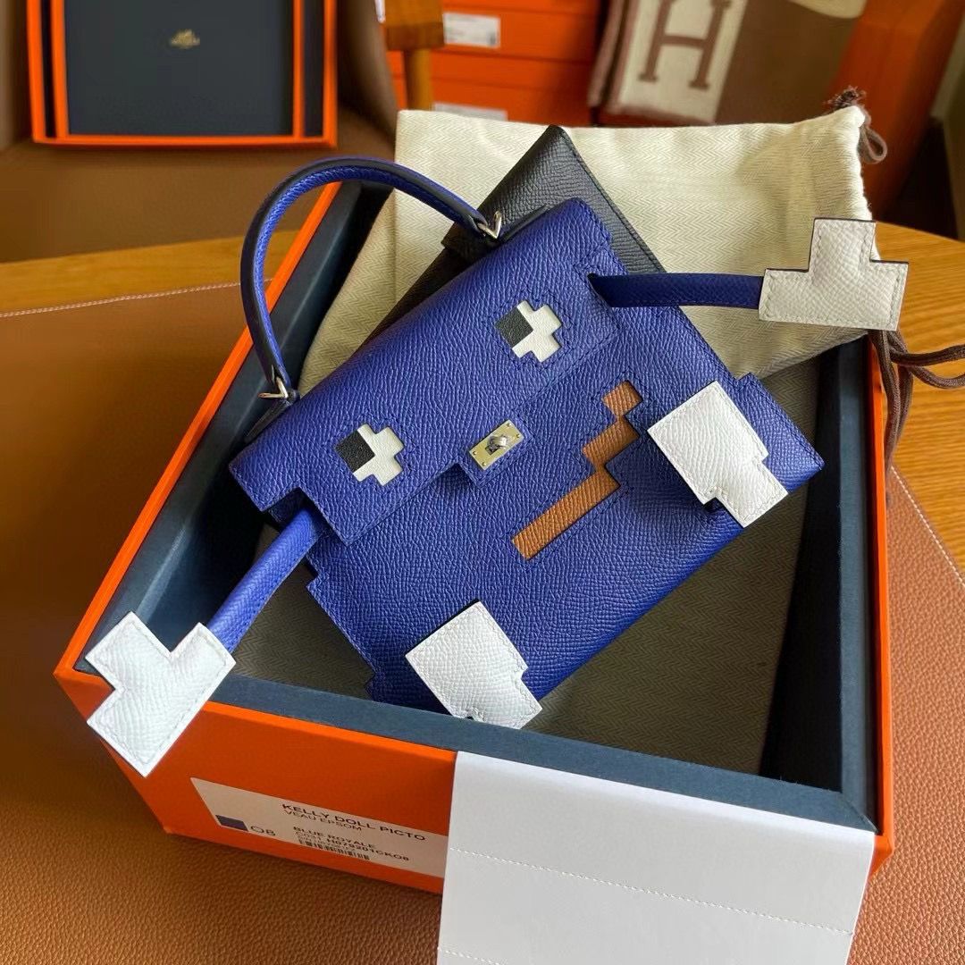 Hermes Kelly Doll Picto Bag in Blue Royal Epsom Calfskin - Image 10